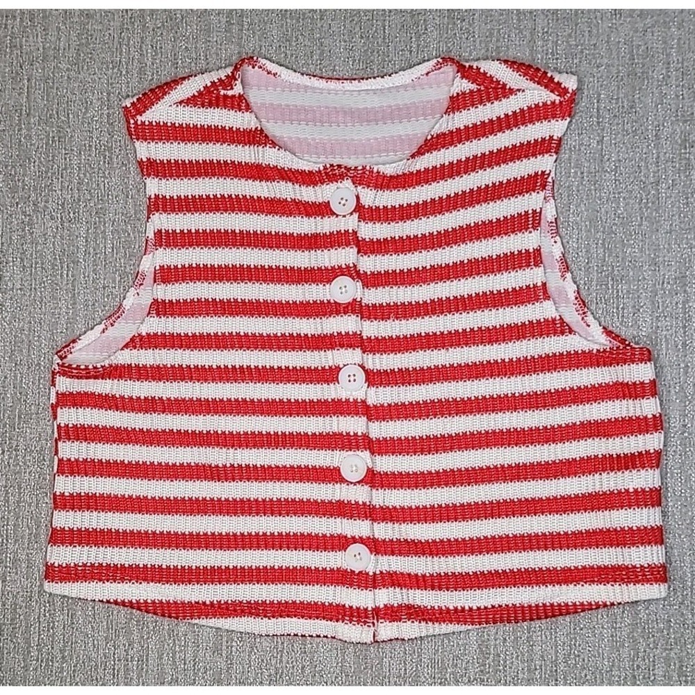 Missguided Red & White Striped Button Up Sleeveless Tank Top Women's Small